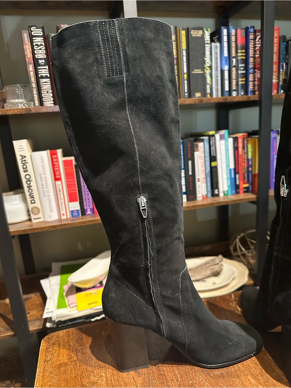 Dolce Vita Black Suede Knee High Boots Sz 9.5 Block Heel Side Zip - Picture 5 of 14